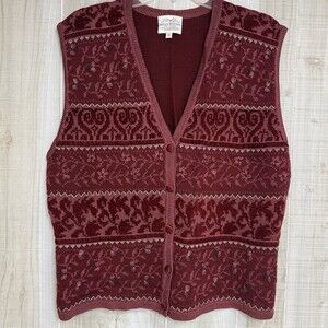 Vtg Susan Bristol Red Embroidered Beaded Sweater Vest Womens Cottage Core L